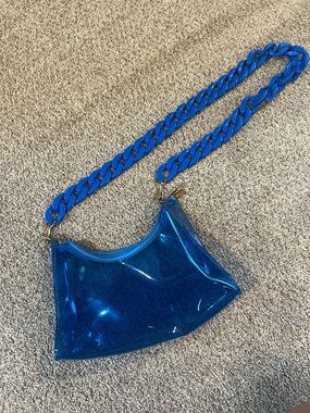 Daytrip Electric Blue Clear PVC Shoulder Bag with Chunky Chain Strap